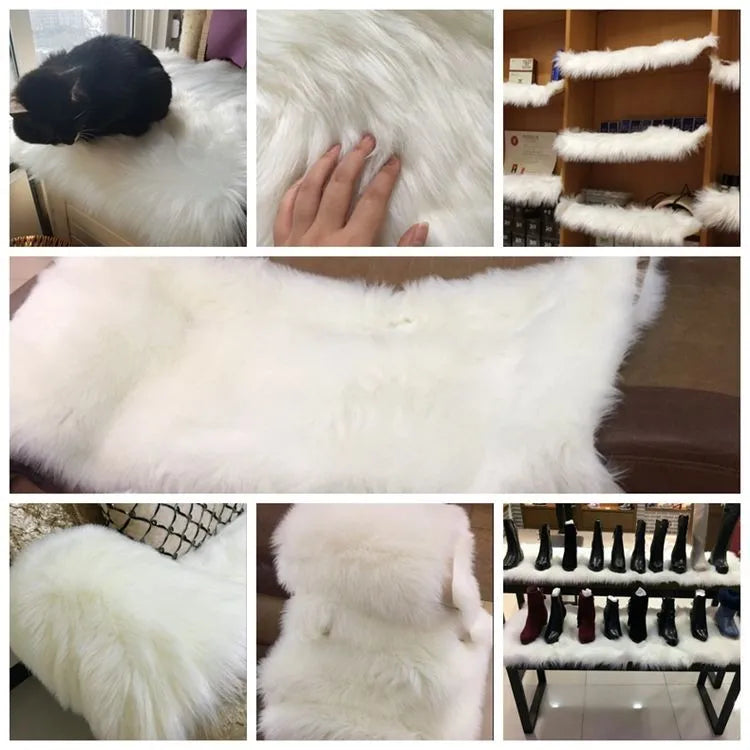 Sheepskin Chair Cover Seat Pad Soft Carpet Hairy Plain Skin Fur Plain Fluffy Area Rugs  Bedroom Faux carpet Mat Muzzi 002 4sizes