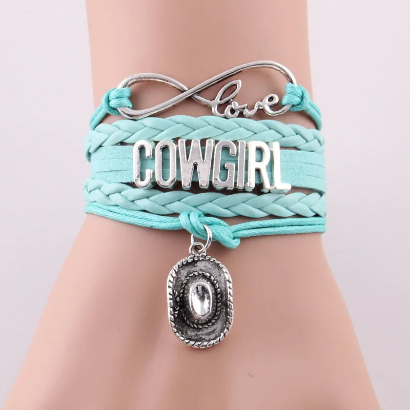 Little MingLou Infinity Love Cowgirl Bracelet Cowboy Hat Charm Leather Braid Wrap Bracelets & Bangles For Women Jewelry