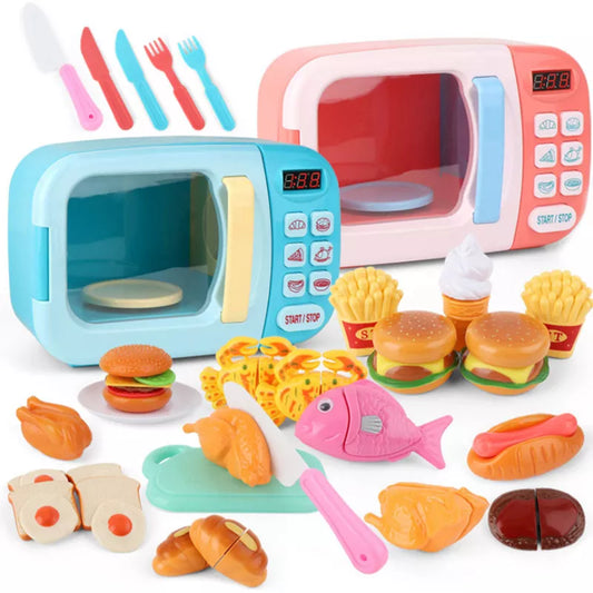 Kid's Kitchen Toys Simulation Microwave Oven Educational Toys Mini Kitchen Food Pretend Play Cutting Role Playing Girls Toys