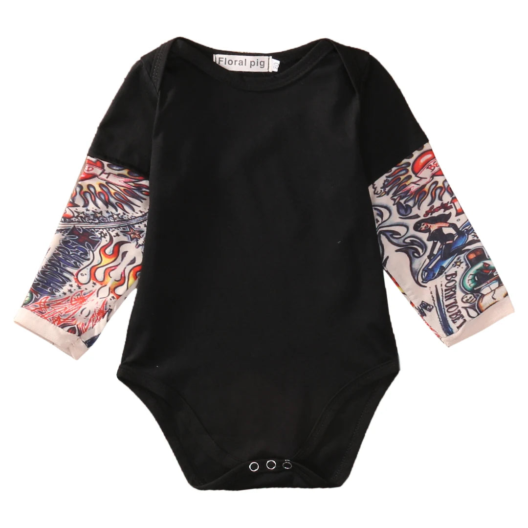 Baby Bodysuit Boys Girls Tattoo Printed Patchwork Jumpsuit Newborn Costume Casual Outfits Toddler Infant Kids Clothes Bodysuits