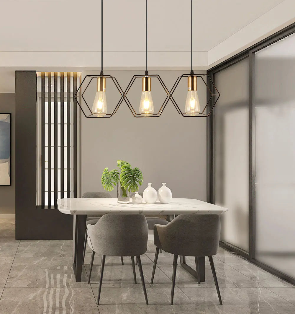 Modern LED Chandelier Hanging E27 Lamp Geometric Metal Frame Lamp Suitable For Creative Light Above the Table Bedroom