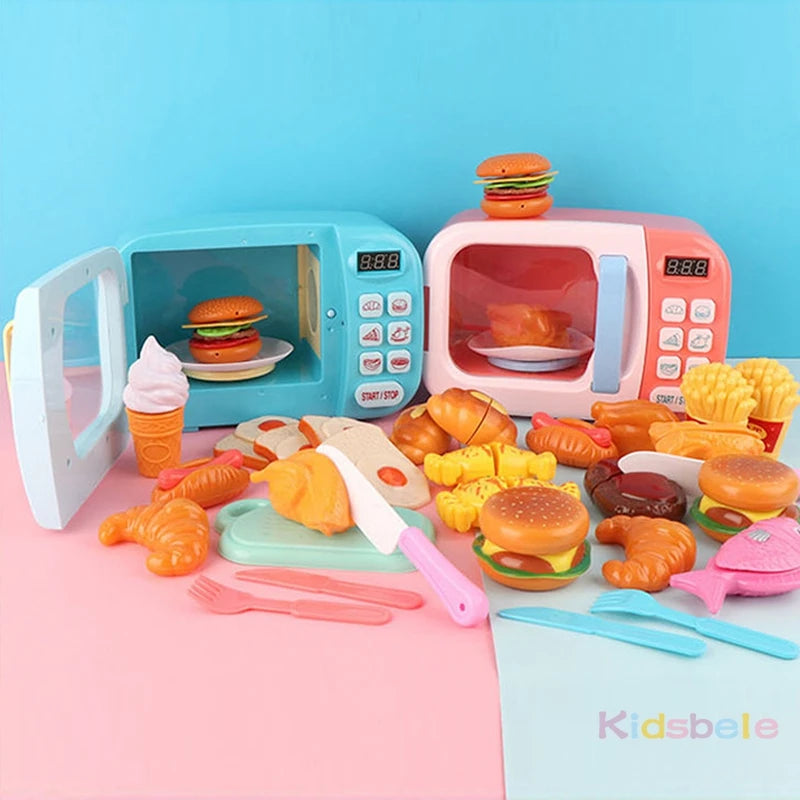 Kid's Kitchen Toys Simulation Microwave Oven Educational Toys Mini Kitchen Food Pretend Play Cutting Role Playing Girls Toys