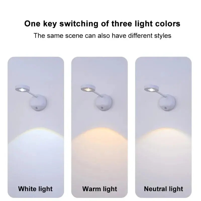 3-Colors USB Rechargeable Intelligent Human Sensing Wireless Wall Light Dimmable Led Spotlight For Lighting Paintings Pictures