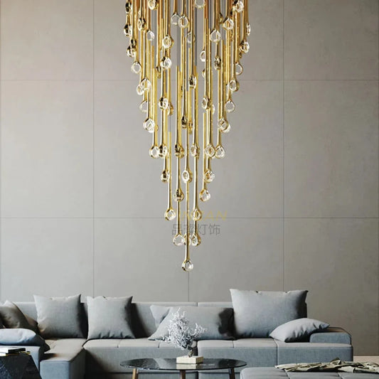 Simple fashion ring chandelier light luxury crystal glass light high-end villa duplex living room dining room custom lighting