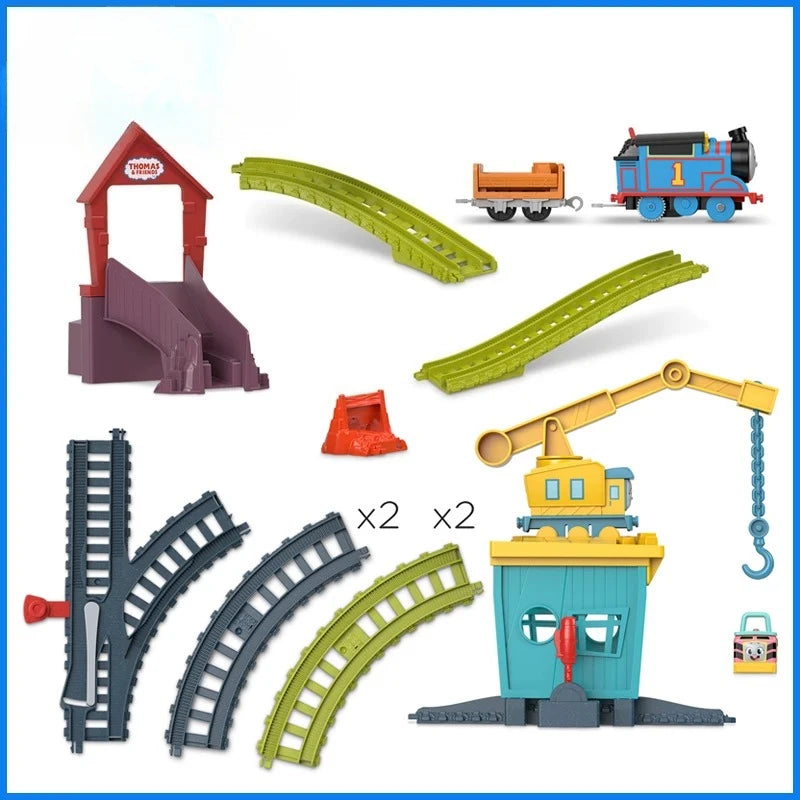 Original Thomas and Friends Train Motorized Fix Em Up Friend Carly Sandy Diecast Crane Toys Metal Engine Truck Building Gift Set