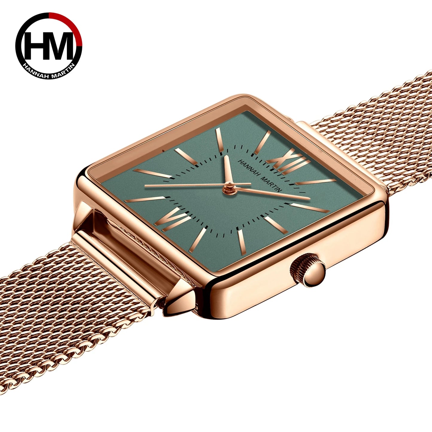 Japan Quartz Movement Green Dial Roman Square Watches Case Stanless Steel Fashion Wristwatch Ladies Rose Gold Watches For Women