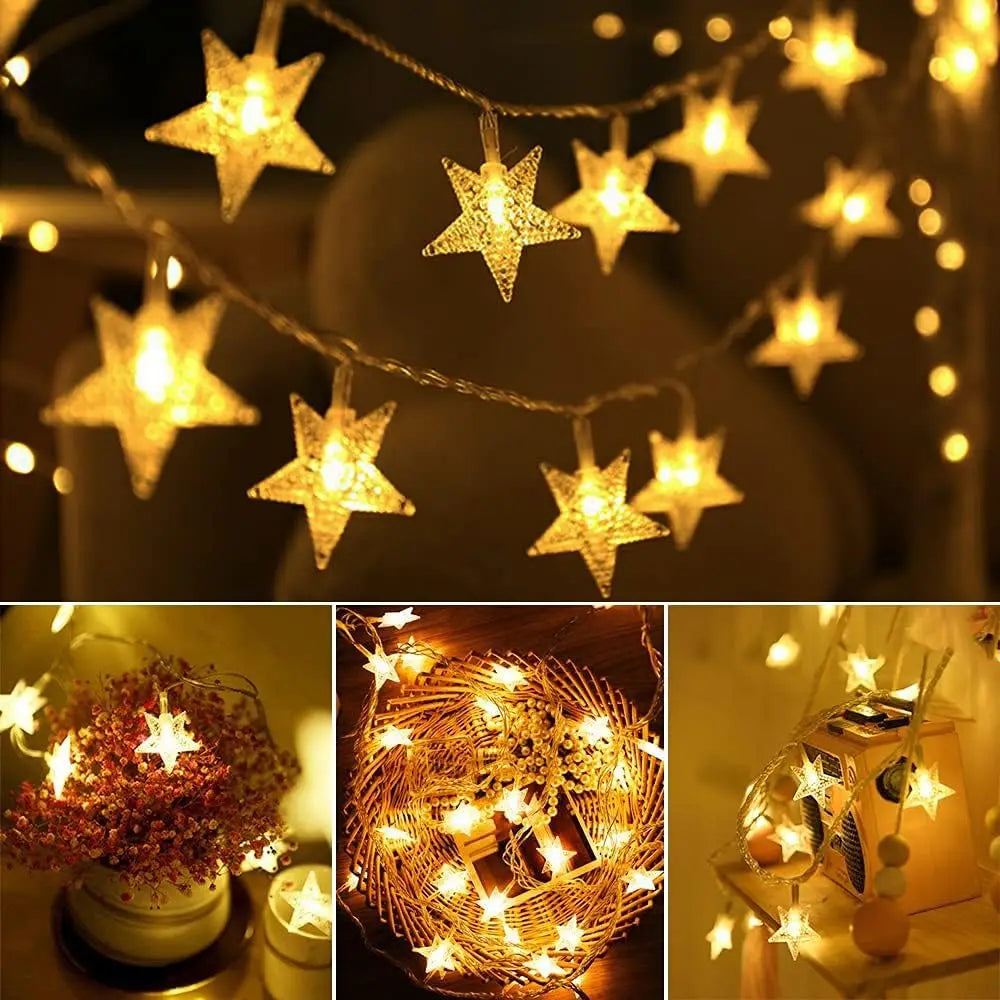 3m/6m LED Star String Lights Christmas Garland Battery Powered Wedding Party Curtain String Fairy Lamps For Home