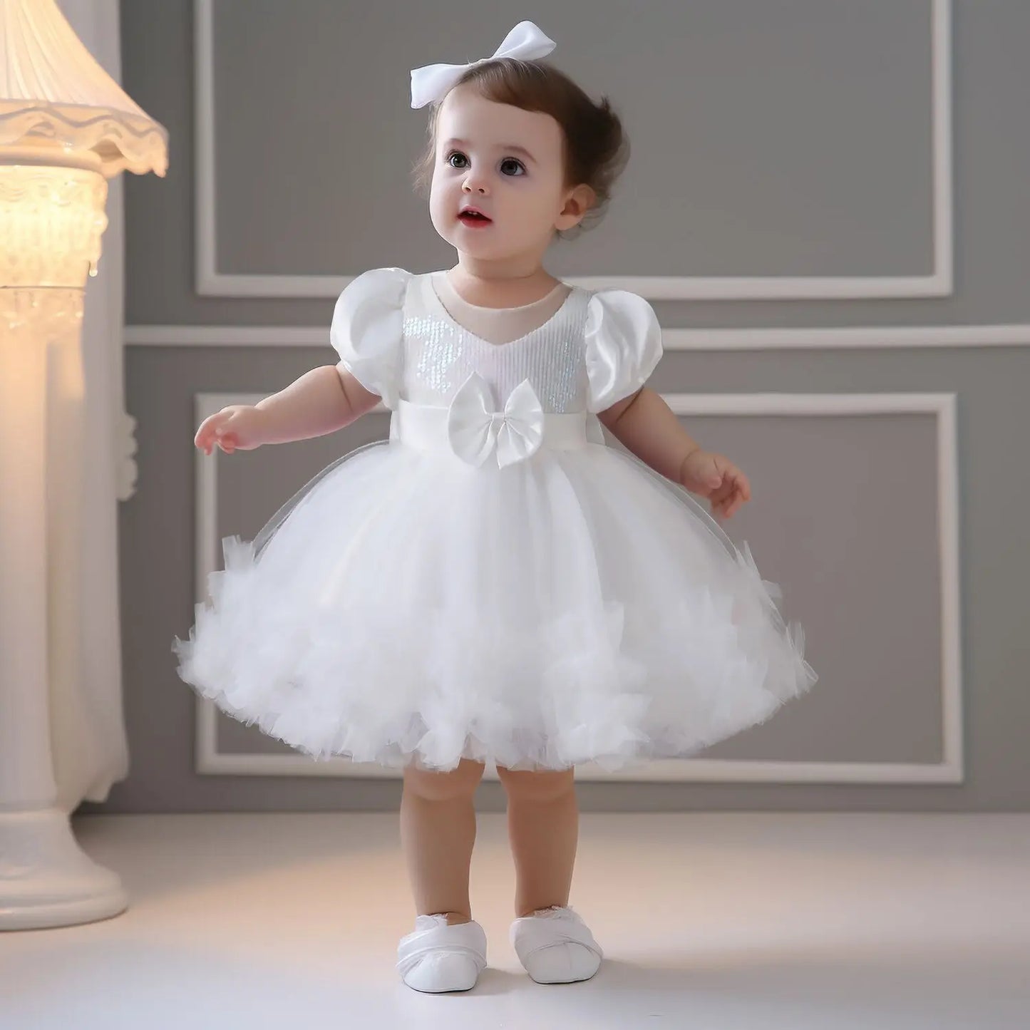 Newborn Baby Girl Dress Party Dresses for Girls 1Yrs Birthday Princess Dress Summer Fuffy Sleeves Christening Gown Baby Clothing