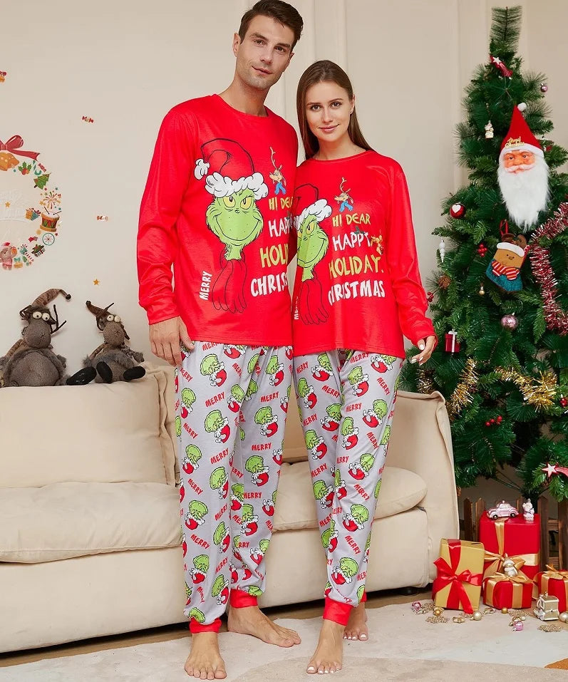 2024 Christmas Matching Family Pajamas Xmas The GRC Cartoon Print Pjs Adult Child Clothing Outfit Set Baby Jumpsuit+Dog Clothes