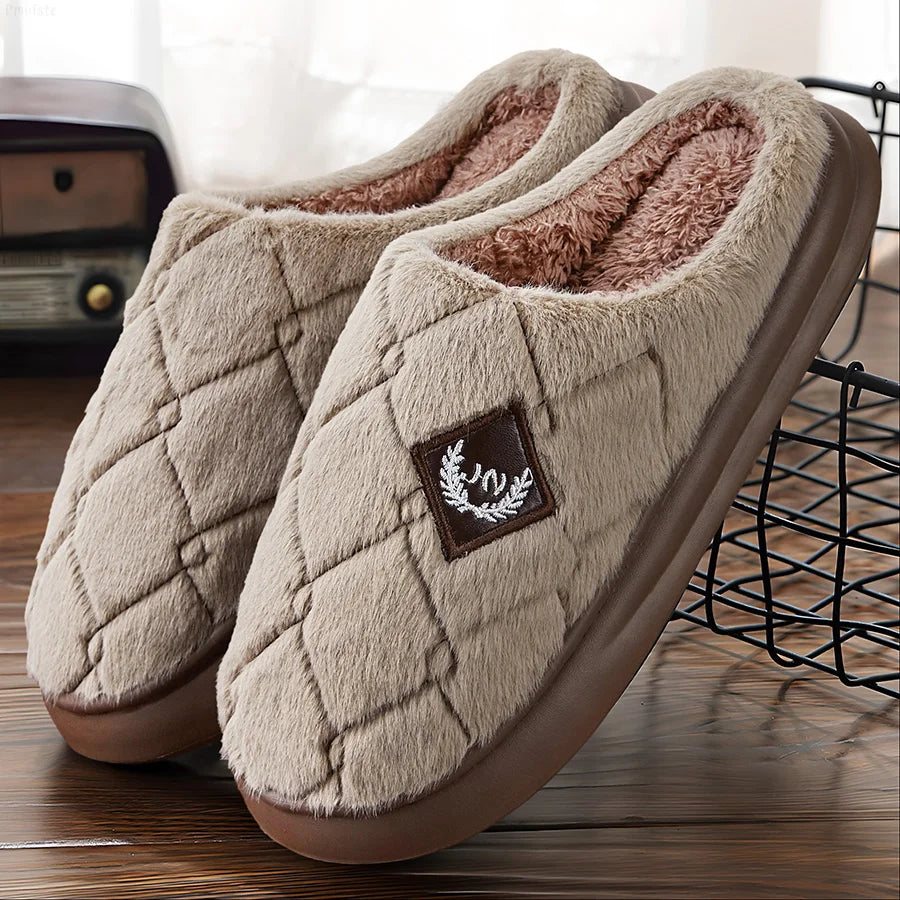 Platform Men Indoor Slippers Eva Plush Memory Foam Living room Shoes House Furry Winter Warm Soft Non-slip Plaid Slipper