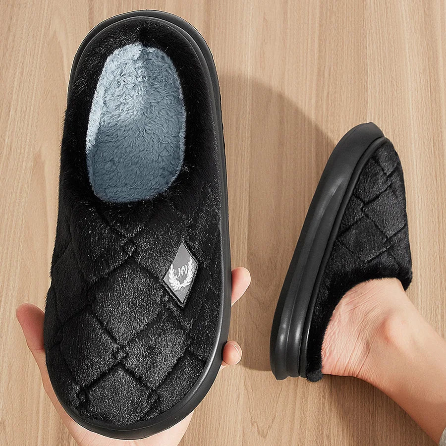 Platform Men Indoor Slippers Eva Plush Memory Foam Living room Shoes House Furry Winter Warm Soft Non-slip Plaid Slipper