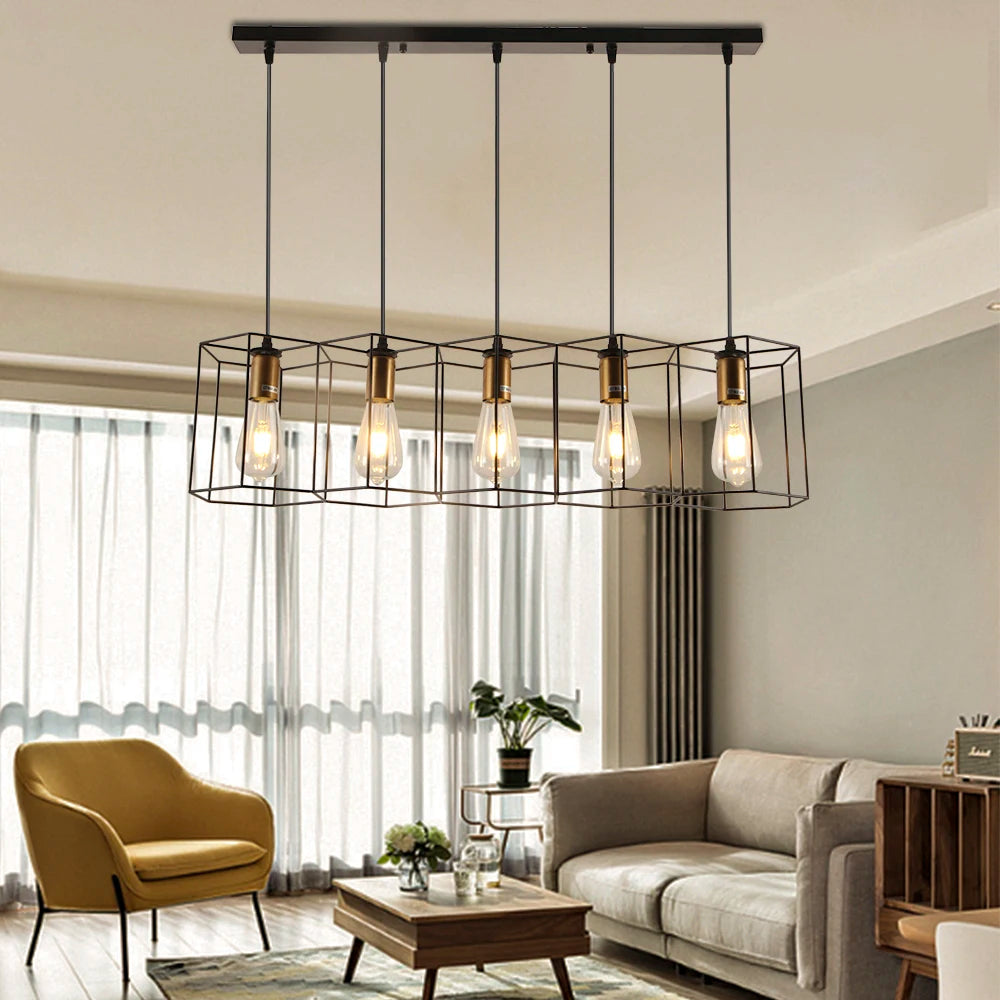 Modern LED Chandelier Hanging E27 Lamp Geometric Metal Frame Lamp Suitable For Creative Light Above the Table Bedroom