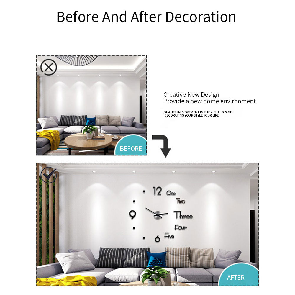 Modern Design Large Wall Clock 3D DIY Quartz Clocks Fashion Watches Acrylic Mirror Stickers Living Room Home Decor Horloge