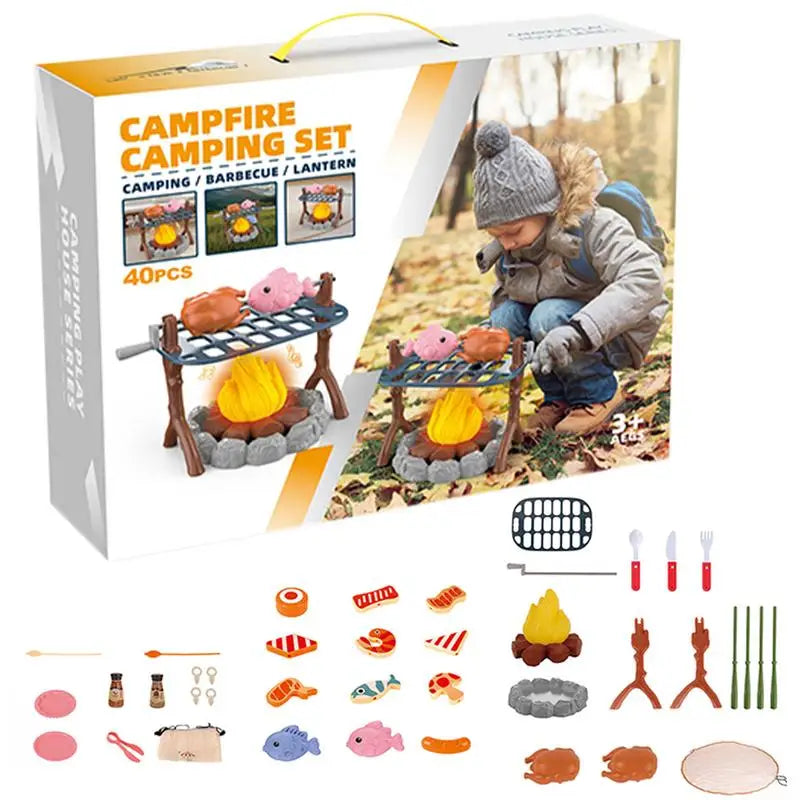 Kids Pretend Camping Set Mini Food Campfire Toy BBQ Grill Set Children Indoor Outdoor Toys Birthday Party Favors Christmas Gifts