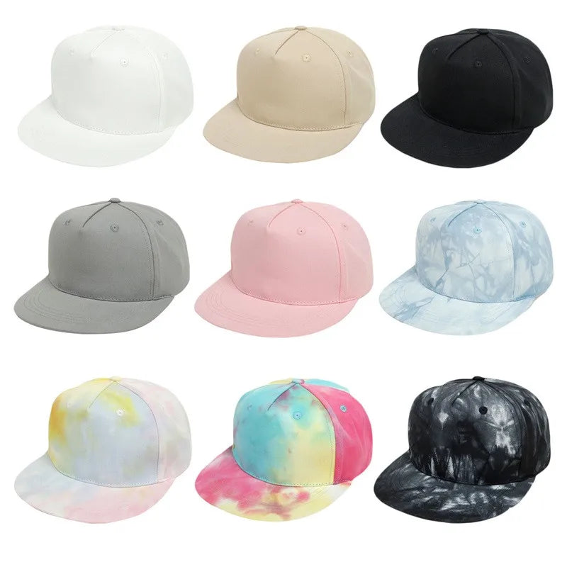 1-5years Children Hip-Hop Hats Kids Solid Color Tie-Dye Baseball Caps For Toddler Boys And Girls Outdoor Flat Brim Trend Hats