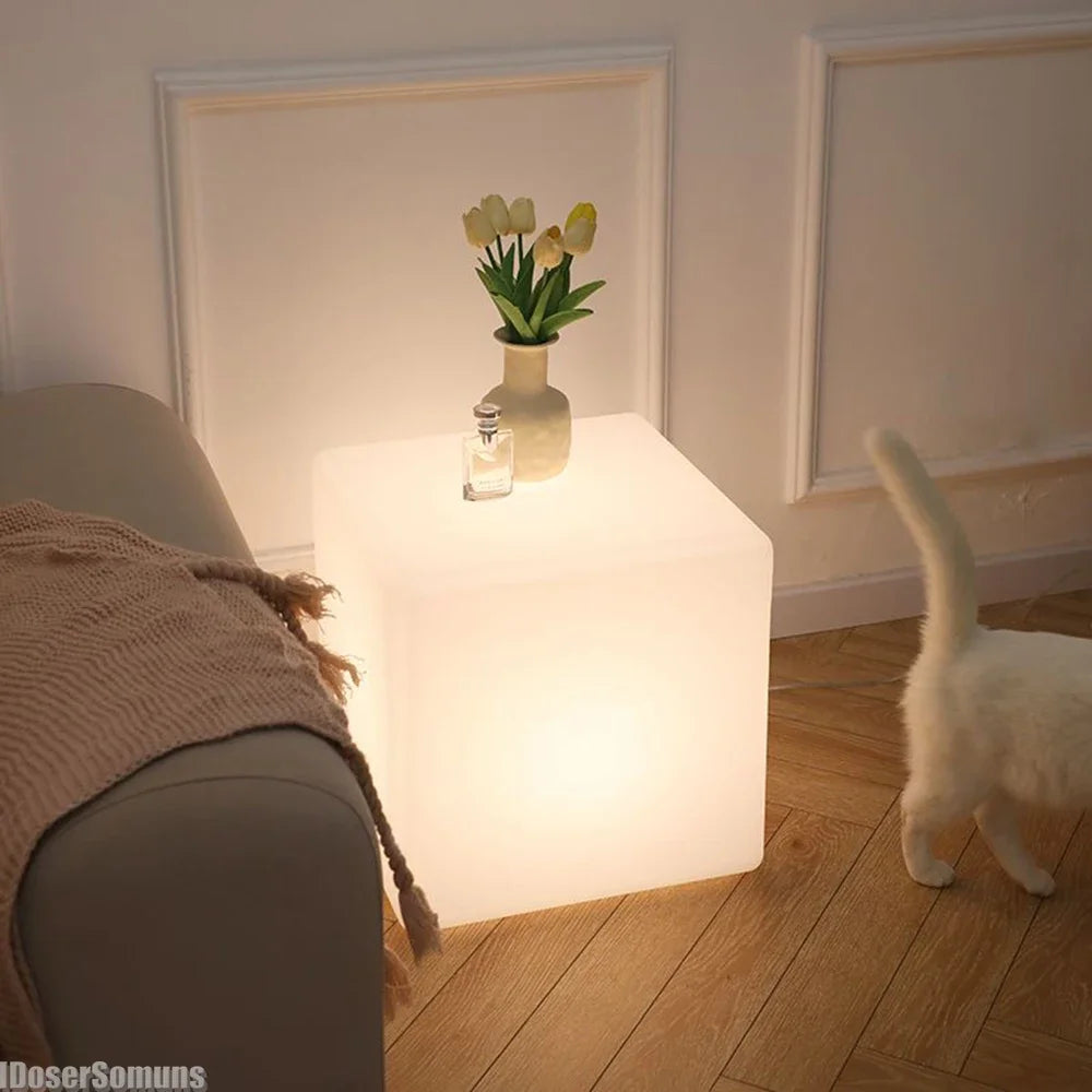 Bedside Glow Cabinet White Cube Floor Lamp 3D Decorative Sofa Coffee Table Bedside Lamp Luxury Decorative Night Lights