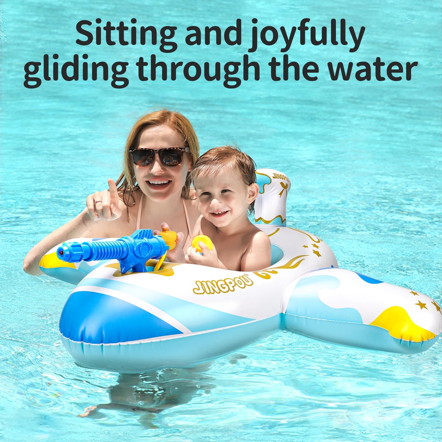 Swimbobo Blue Kids Plane Swimming Seat Float Ring Inflatable Floating For Summer Swim Boat Circle Bathing Water Gun Toy