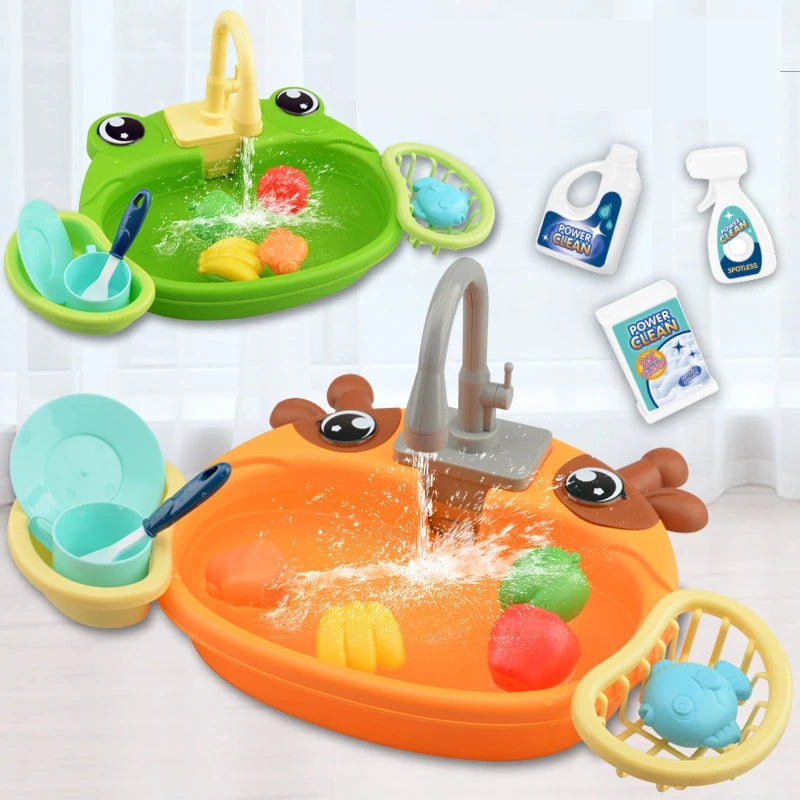 Children Play House Simulated Kitchen Dishwasher Sink Hand Basin Electric Circulating Water Kitchen Set Boy Girl Birthday Gifts