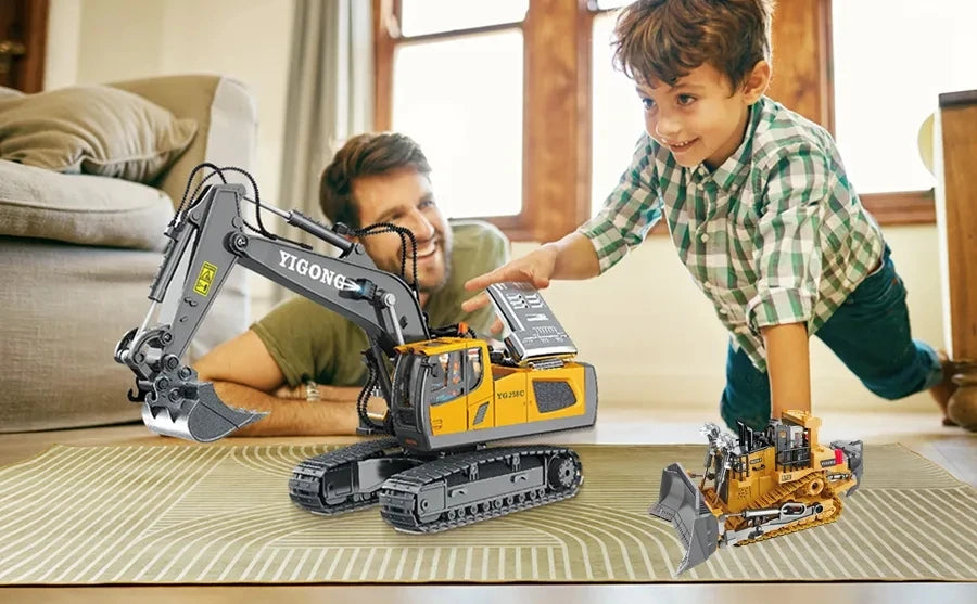 4WD Remote Control Excavator Dump Truck Crawler Bulldozer RC Model Car Toy Alloy Simulation Construction Vehicle Gifts for Kids