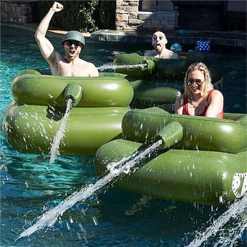 Inflatable tank swimming ring water spray - Pool hovercraft floating bed