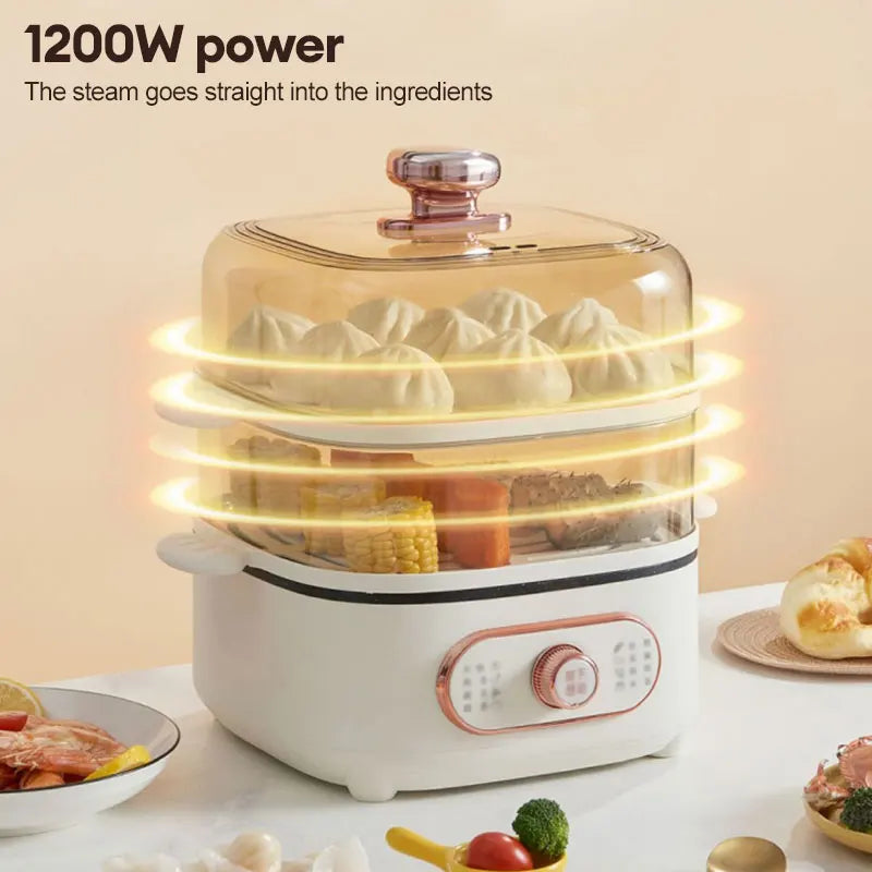 Steamer Electric Steam Pot Cooking Steaming Home 2-layer Transparent Food Dumplings Household Pan Warmer Multicooker 110V/220V