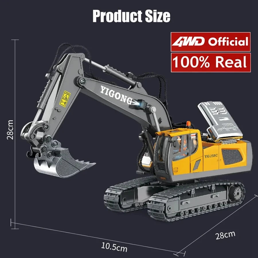 4WD Remote Control Excavator Dump Truck Crawler Bulldozer RC Model Car Toy Alloy Simulation Construction Vehicle Gifts for Kids