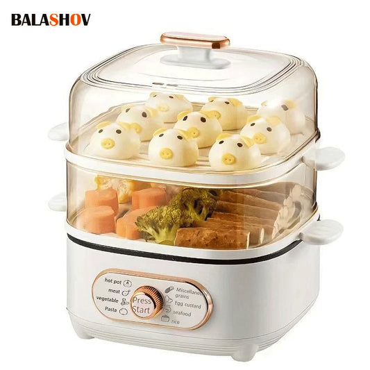 Steamer Electric Steam Pot Cooking Steaming Home 2-layer Transparent Food Dumplings Household Pan Warmer Multicooker 110V/220V