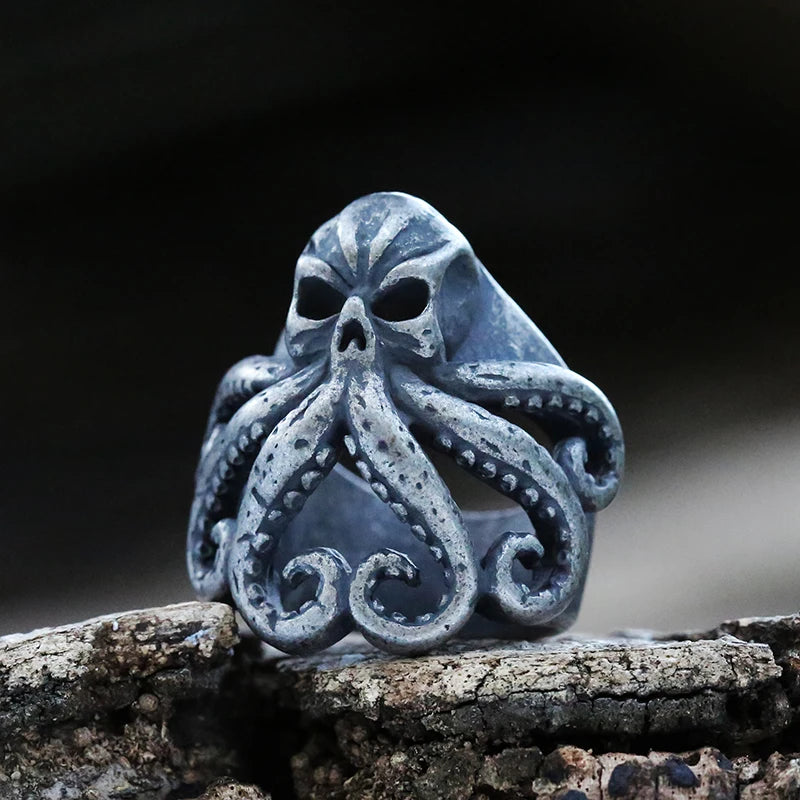 Dropshipping Christmas Charm Halloween Octopus Skull Punk Stainless Steel Seaman Rings Men Anel Puck Jewelry Gift for Sailor