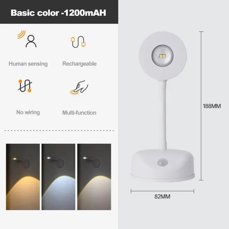 3-Colors USB Rechargeable Intelligent Human Sensing Wireless Wall Light Dimmable Led Spotlight For Lighting Paintings Pictures