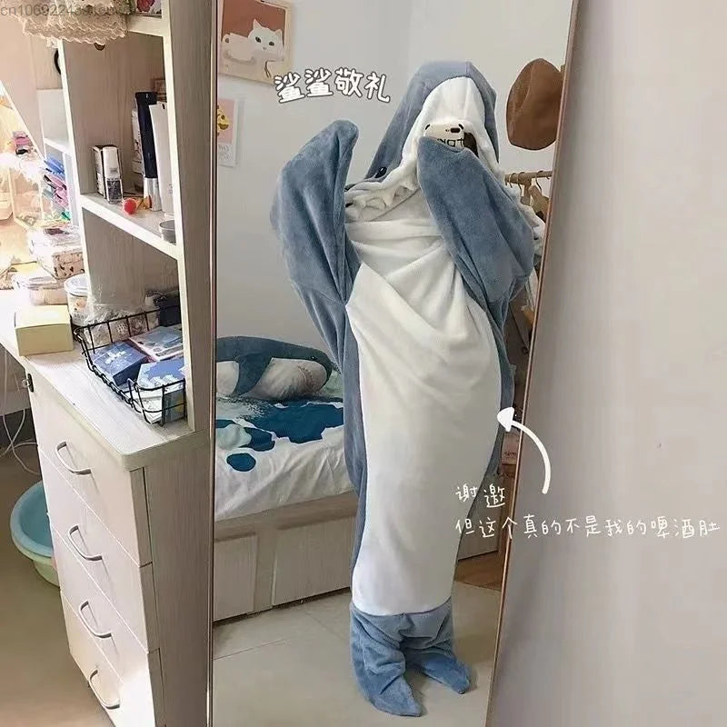 Kawaii Animal Shark Sleepwear Clothes Winter Warm Funny Cute Casual One Piece Home Wear Pajamas Harajuku Pjs Plush Pyjamas Y 2k