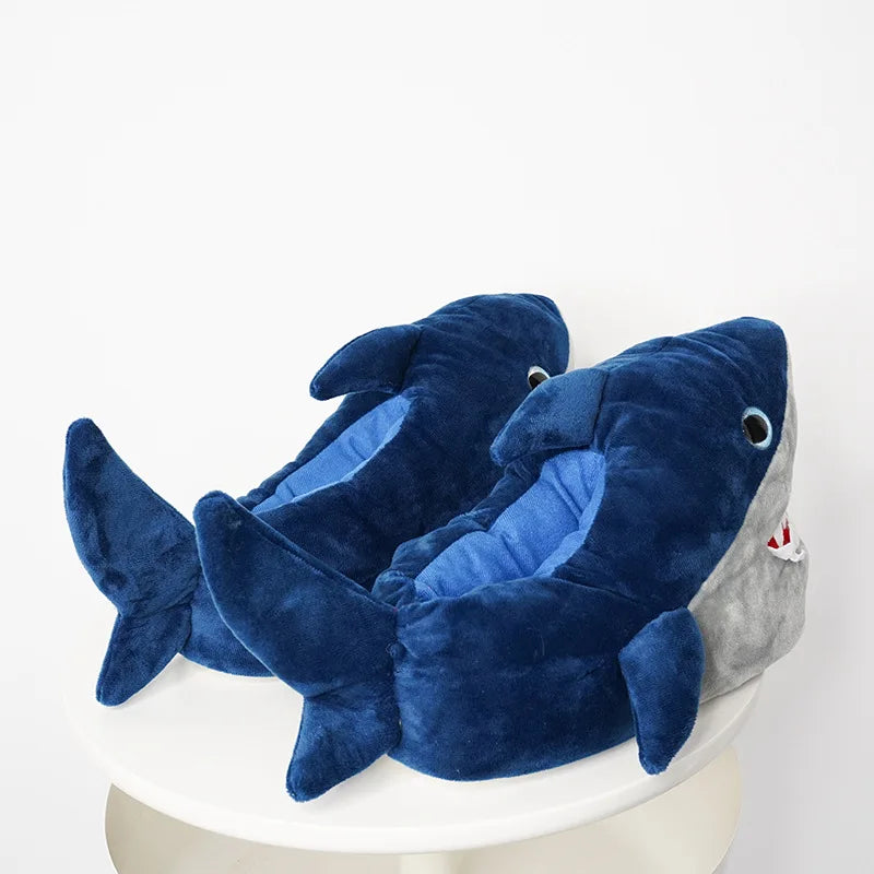 Cute Cartoon Shark Plush Slippers for Men Women, Soft Animal Funny Home Indoor Winter Warm Floor Shoes