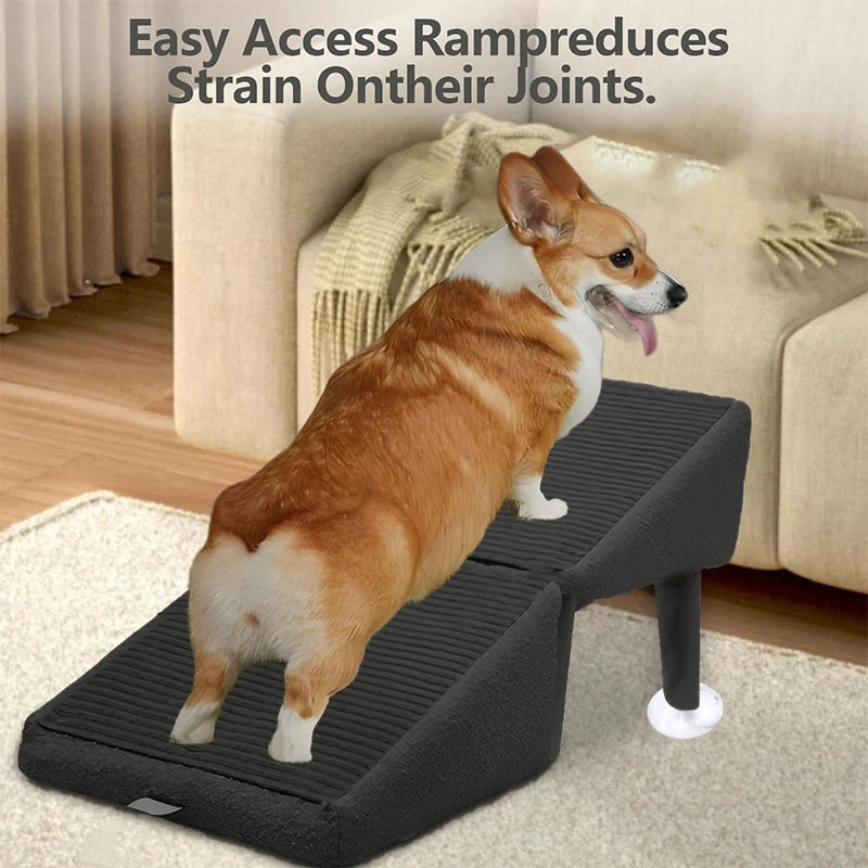 2-in-1 Convertible Wooden Home Step Stool Dog Ramp Stairs With Anti-slip Panels And Suction Cups