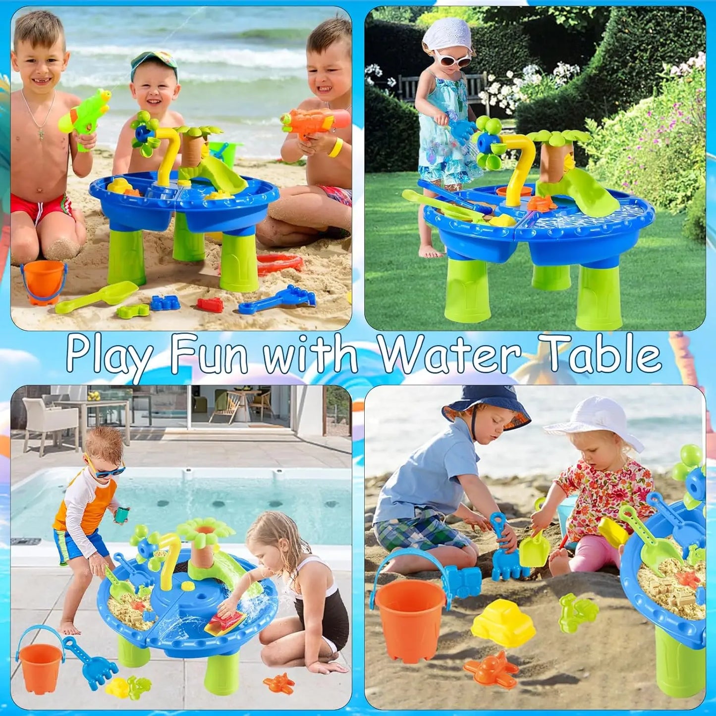Water Table Sandbox for Kids Outdoor Sensory Play with Sand Toys and Splash Pool, Perfect for Toddlers Summer Activity