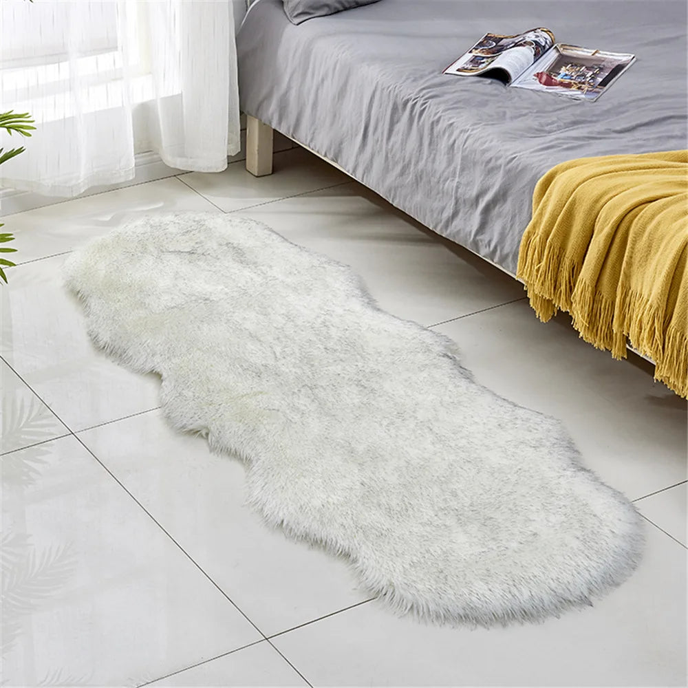 Sheepskin Chair Cover Seat Pad Soft Carpet Hairy Plain Skin Fur Plain Fluffy Area Rugs  Bedroom Faux carpet Mat Muzzi 002 4sizes