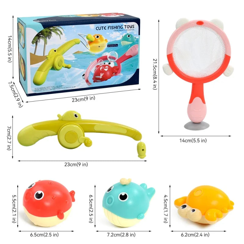 Magnetic LED Light Up Fishing Games Baby Bath Toys Set with Fishing Rod Toddler Bathtub Floating Water Toys for Kids Gift