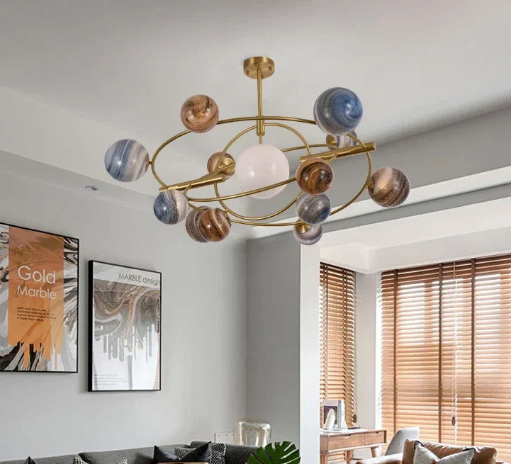 YECTSKIAll copper Nordic chandelier, living room light, 2022 new bedroom, children's room,space light,wandering Earth planet cha