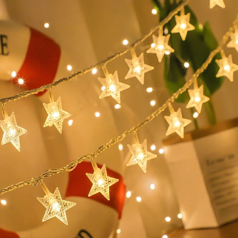 3m/6m LED Star String Lights Christmas Garland Battery Powered Wedding Party Curtain String Fairy Lamps For Home