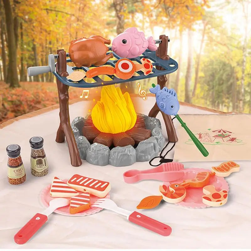 Kids Pretend Camping Set Mini Food Campfire Toy BBQ Grill Set Children Indoor Outdoor Toys Birthday Party Favors Christmas Gifts