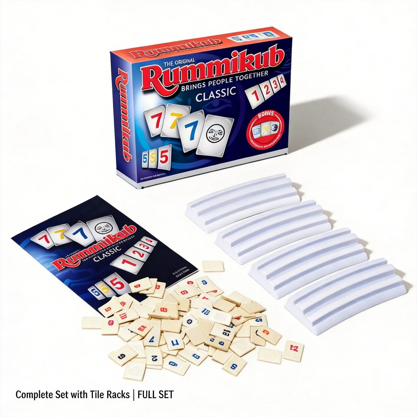 Rummikub Classic Number Strategy Game - Complete Set with 4 Tile Racks - Family Board Game for Adults & Kids