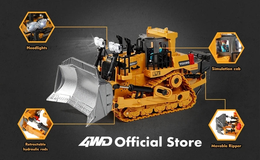 4WD Remote Control Excavator Dump Truck Crawler Bulldozer RC Model Car Toy Alloy Simulation Construction Vehicle Gifts for Kids