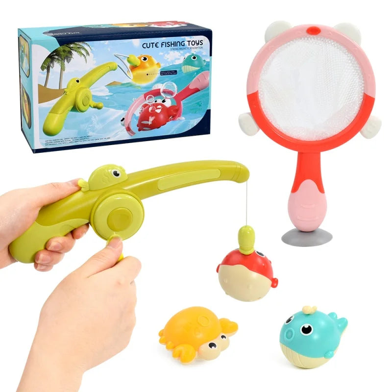 Magnetic LED Light Up Fishing Games Baby Bath Toys Set with Fishing Rod Toddler Bathtub Floating Water Toys for Kids Gift