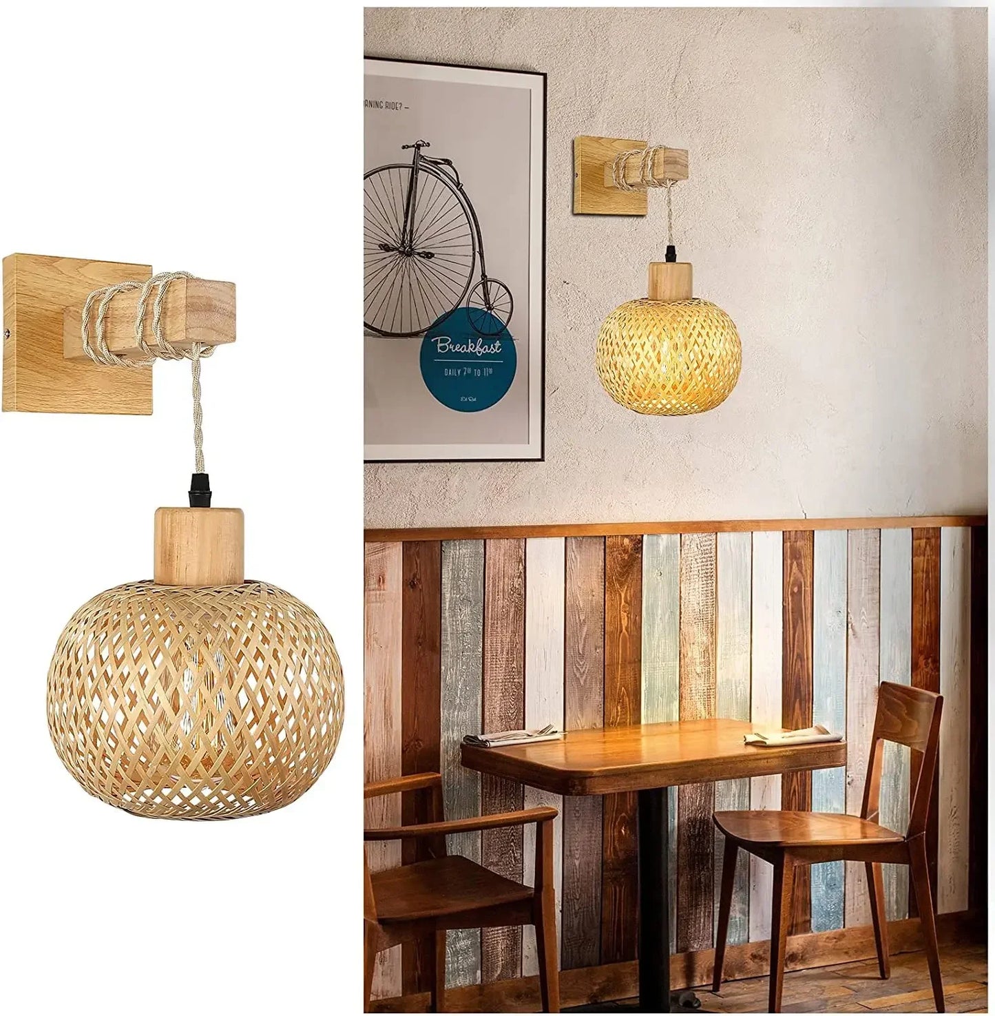 Retro Japanese Style Bamboo Wall Lamp Restaurant Rattan Lighting Bedside Bedroom Farmhouse Country Interior Background Wall Lamp