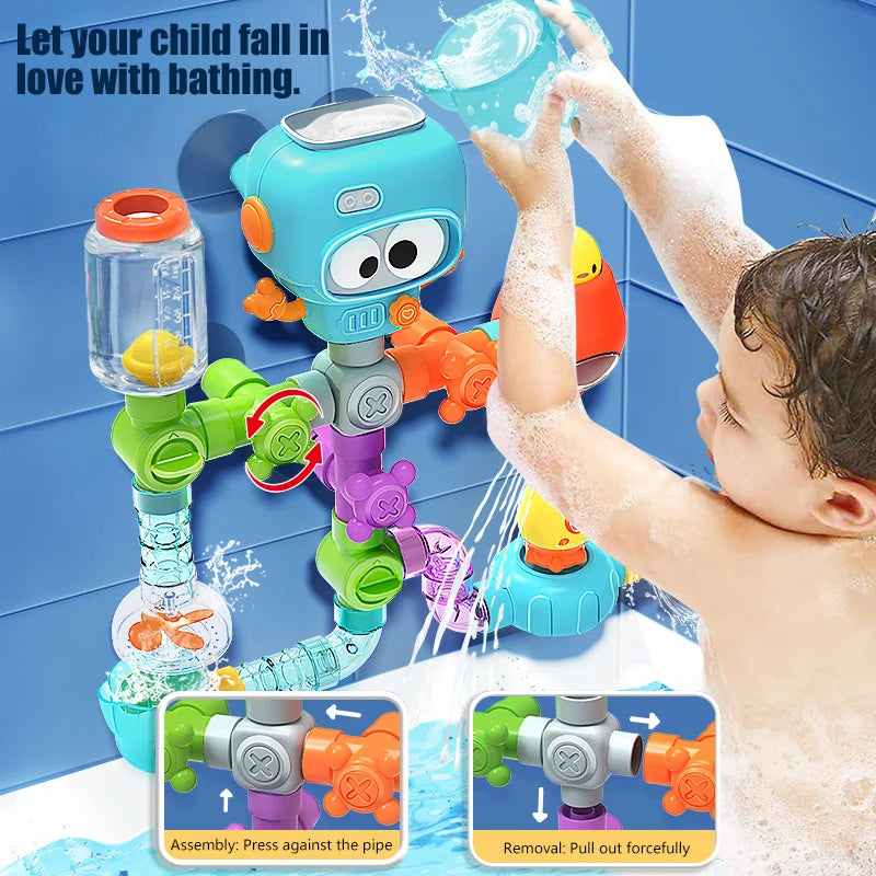 Baby Bath Toys with Strong Suction Cups Tubes Spinner Squirt Water Game Set Toddlers Kids Shower Pool for 3 Years Children Gifts