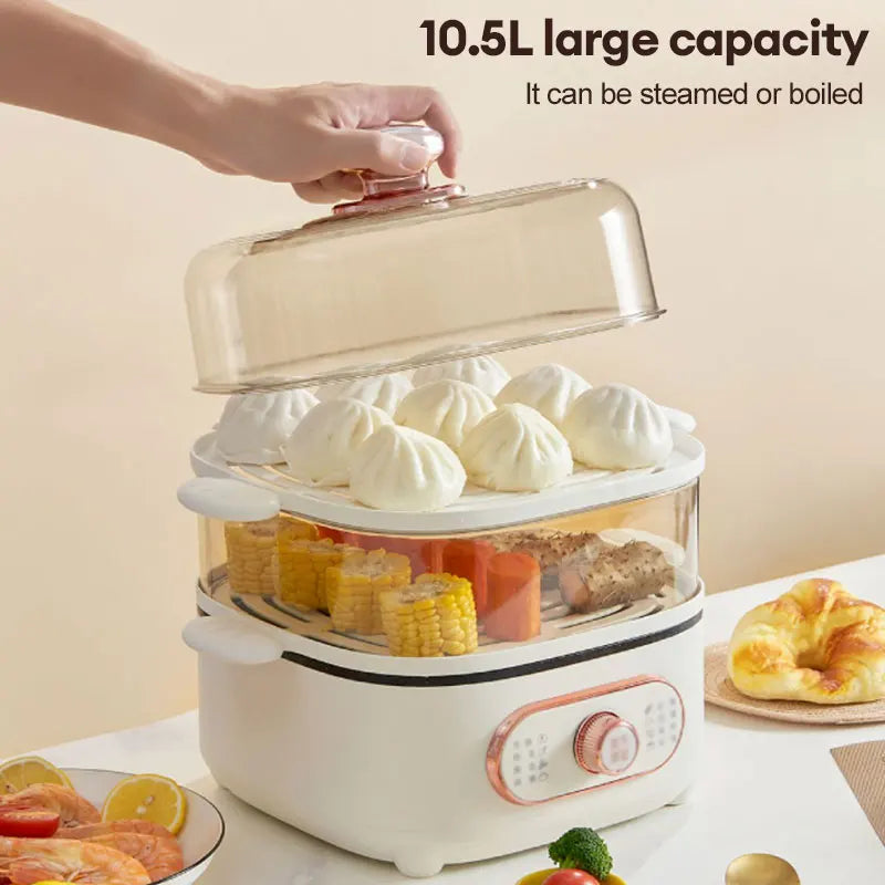 Steamer Electric Steam Pot Cooking Steaming Home 2-layer Transparent Food Dumplings Household Pan Warmer Multicooker 110V/220V