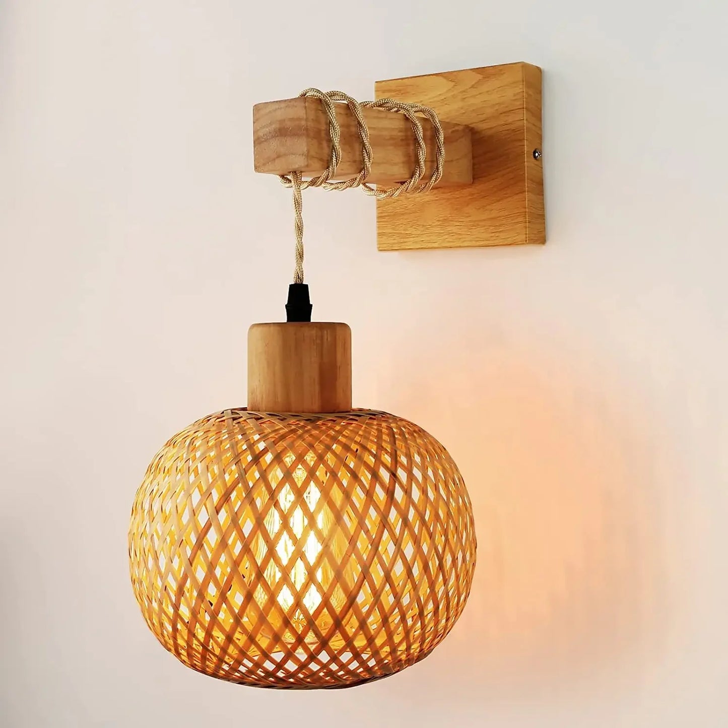 Retro Japanese Style Bamboo Wall Lamp Restaurant Rattan Lighting Bedside Bedroom Farmhouse Country Interior Background Wall Lamp