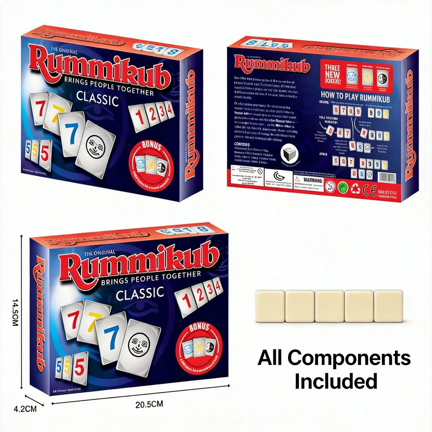 Rummikub Classic Number Strategy Game - Complete Set with 4 Tile Racks - Family Board Game for Adults & Kids