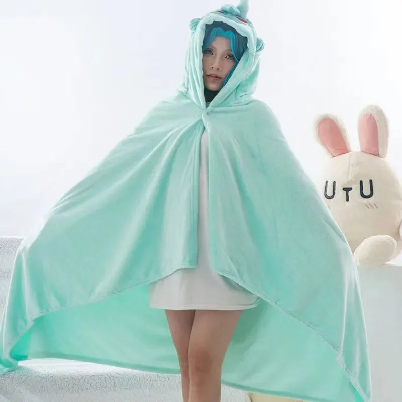 Genshin Anime Blanket Hoodie Cloak Zhongli Pajamas Blanket Wearable Cloak Cape Xiao Cosplay Flannel Shawl Blanket Comfy Homewear