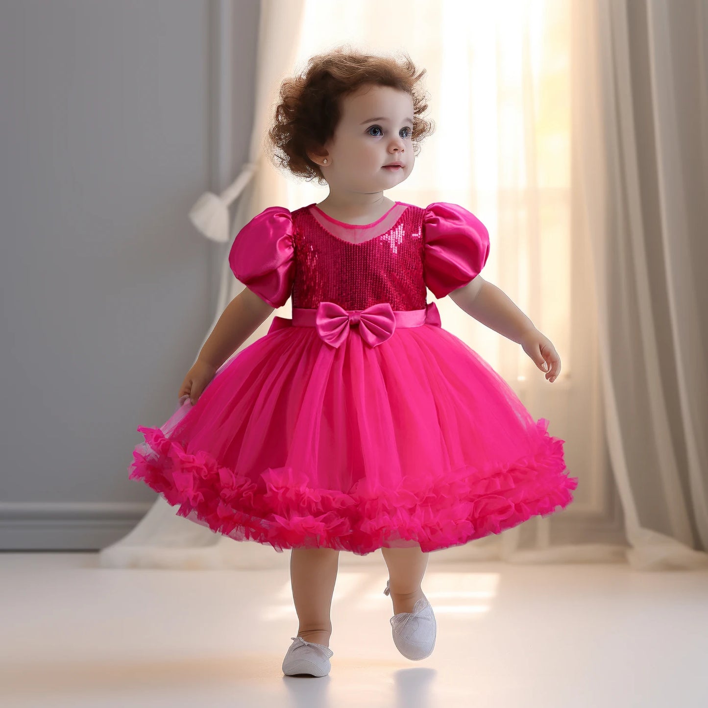 Newborn Baby Girl Dress Party Dresses for Girls 1Yrs Birthday Princess Dress Summer Fuffy Sleeves Christening Gown Baby Clothing