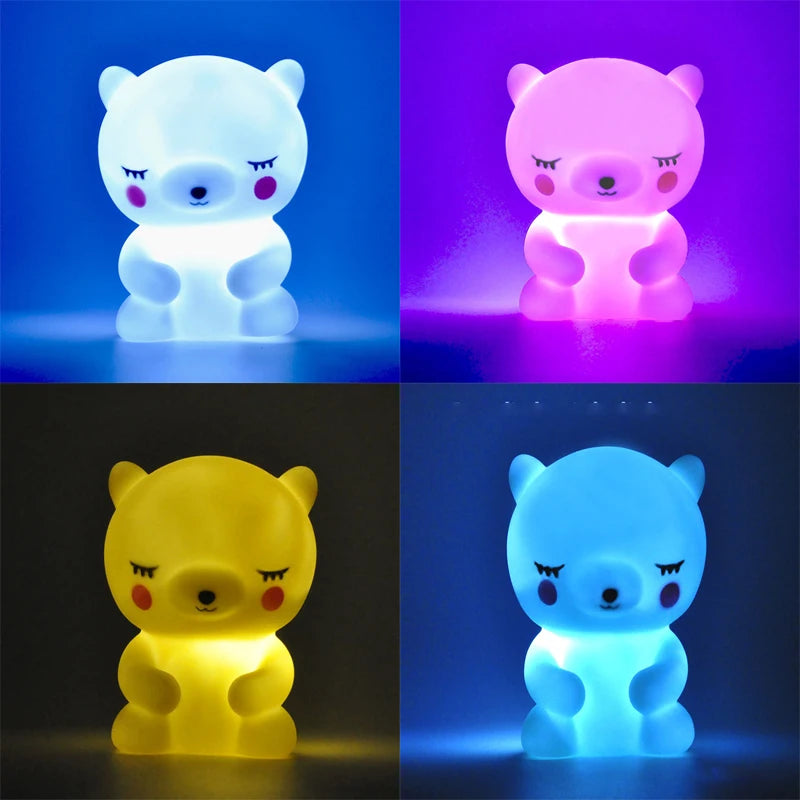 Cute LED Night Light Bear Unicorn Dinosaur Rabbit Cartoon Animal Bedside Lamp for Children Bedroom Yellow Blue Pink White Light