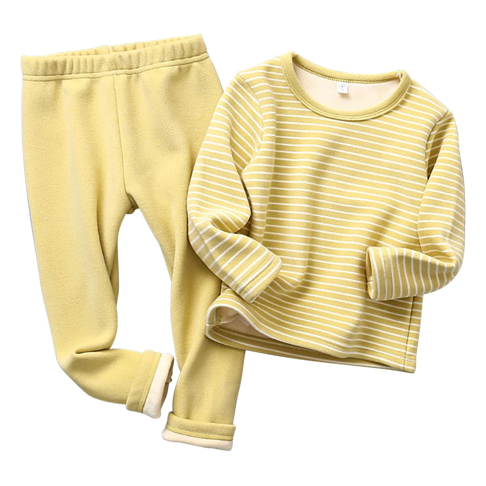 Extra Warm Plush Lined Children Striped Homewear Sleepwear Autumn and Winter Pajama Sets Suitable Kids Comfortable and Style